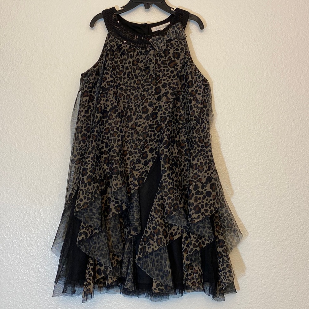 Self Esteem, girls size 10, black & animal print dress, used amazing condition